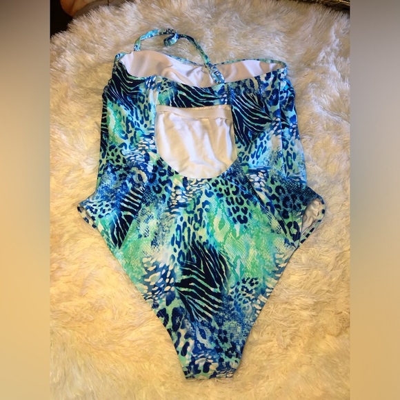 Blue and Green Animal Print Swimsuit - Picture 14 of 15